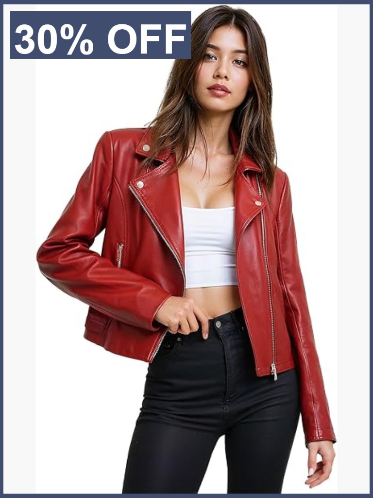 Women's Faux Leather Moto Jacket Zip-Up Slim Fit Biker Style